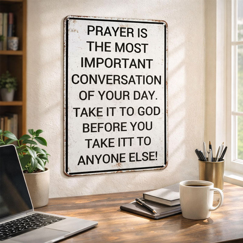 "First Conversation" Spiritual Wall Sign 🙏 — A Timeless Reminder to Seek Peace First